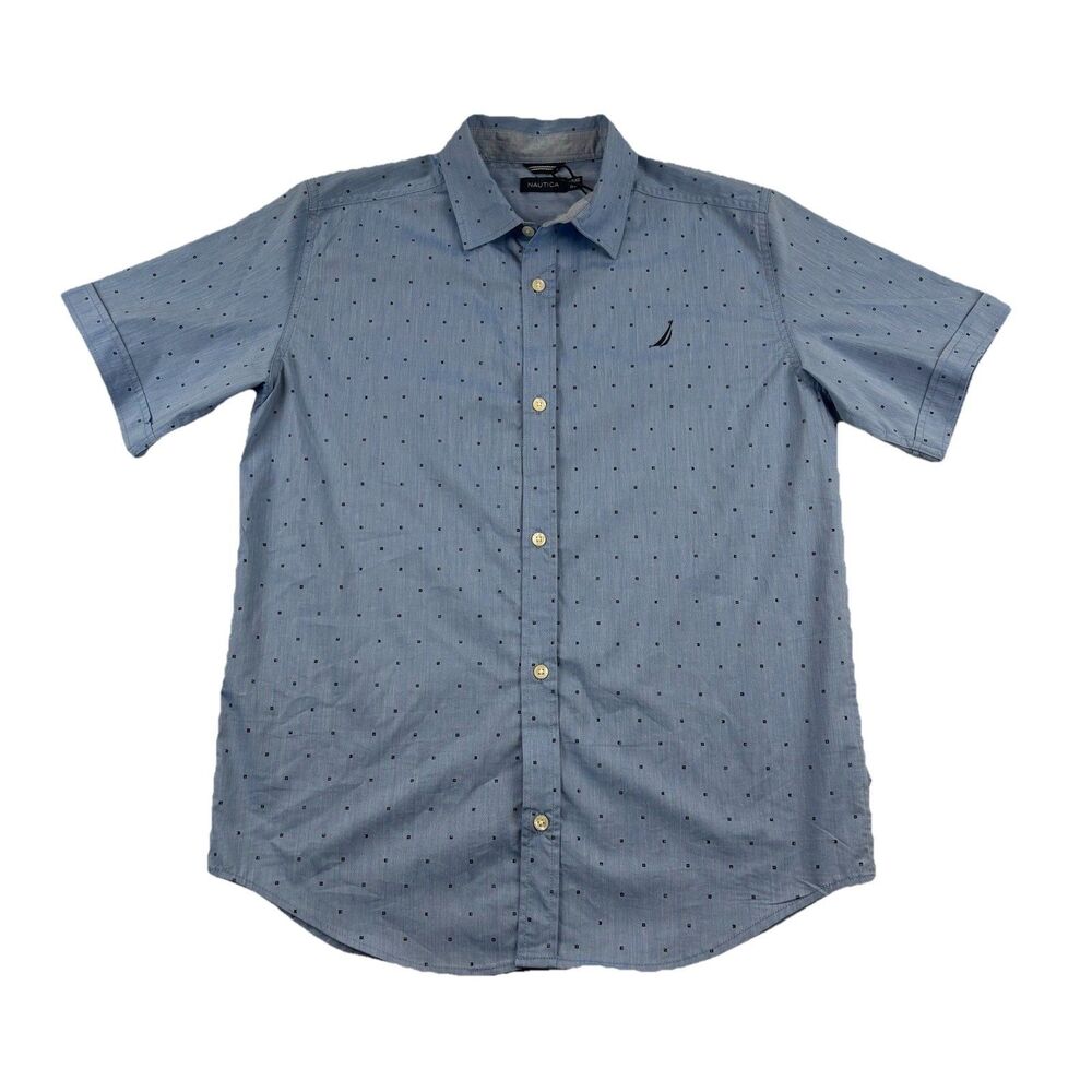 NWT Nautica Stretch Button Up Shirt Mens XL Blue Dotted short sleeve